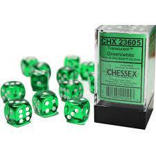 12 Count D6 Translucent  Chessex Dice Cube