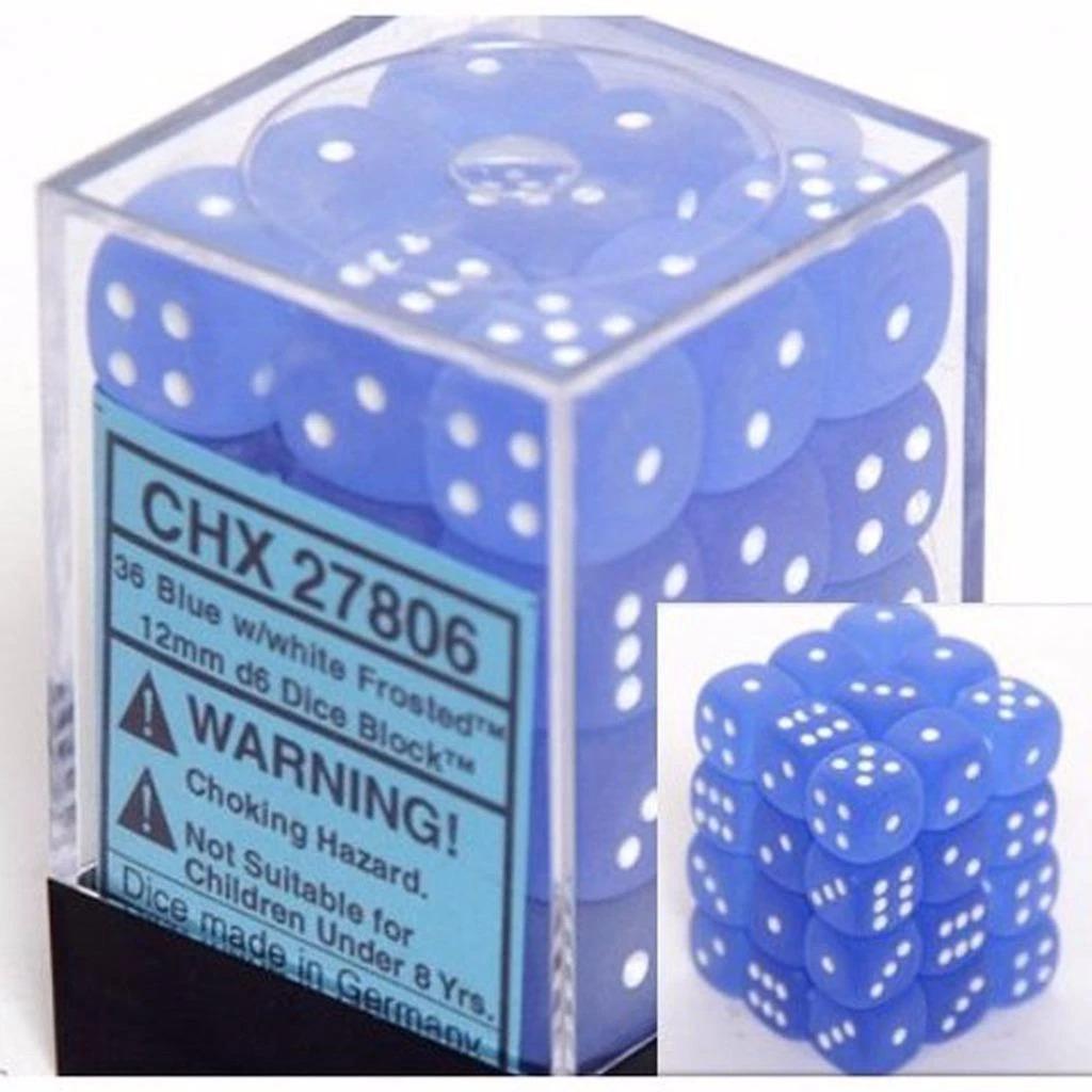 36 D6 Frosted Blue/White Dice
